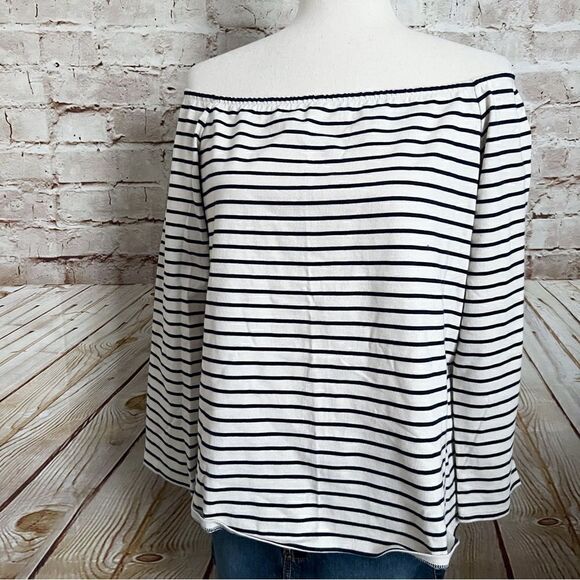 Theory Aprine K striped knit top off the shoulder - Picture 1 of 5